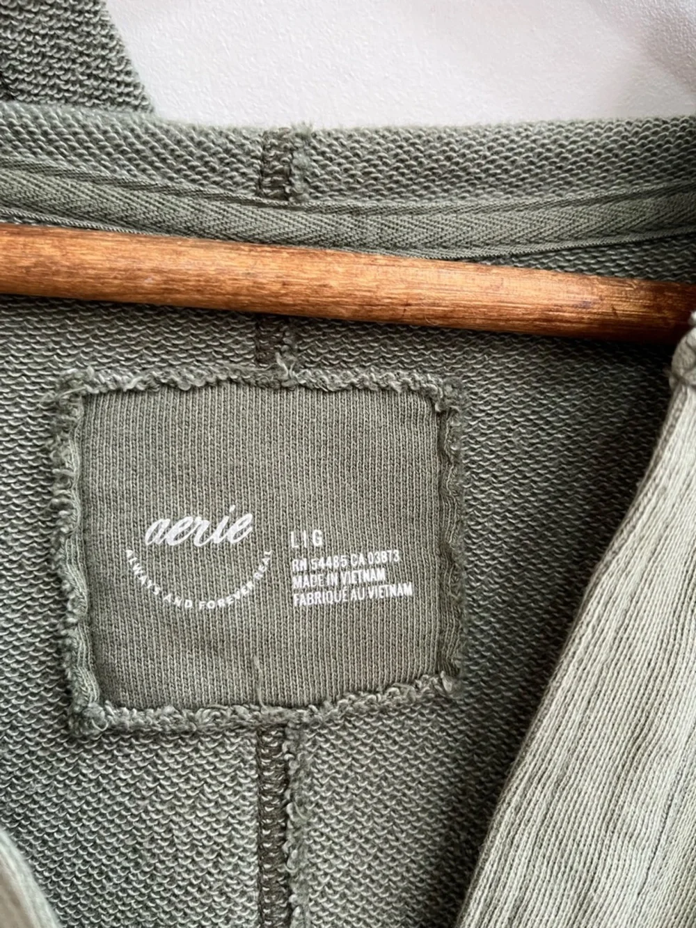 Aerie Cropped Open Neck Hoodie Sweatshirt Olive Sage Green Relaxed Casual Large - Picture 7 of 11